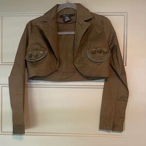 Stylish Brown Cropped Blazer with Button Accents